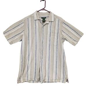 David Taylor Men's M Striped Beige Linen Cotton Button Up Shirt Short Slv Casual
